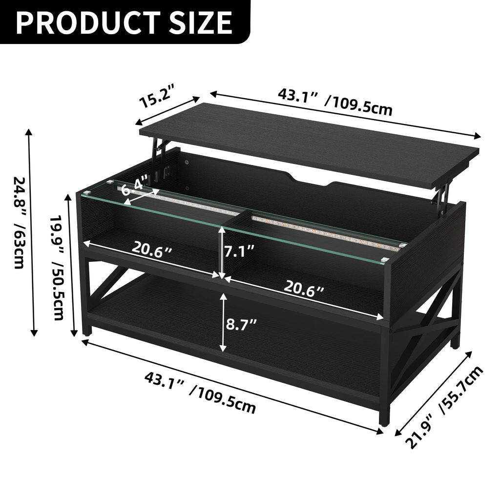 Black Lift Top Coffee Table with Storage E503