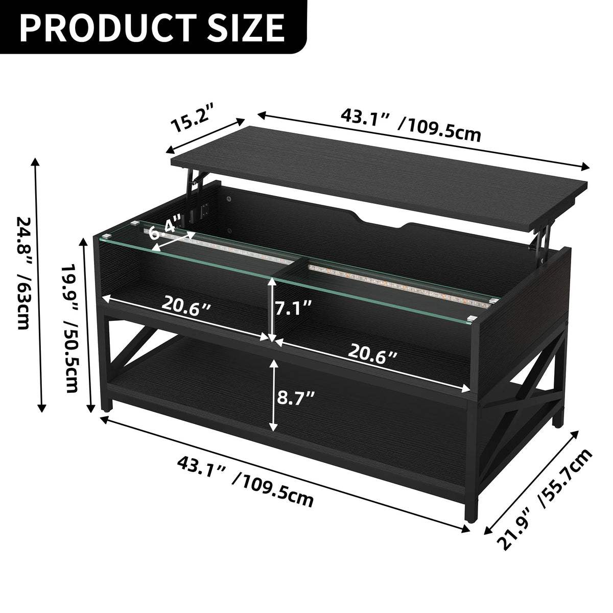 Black Lift Top Coffee Table with Storage E503