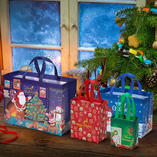24 Pack Assorted Sizes Non-Woven Reusable Tote Bags with Handles A474746