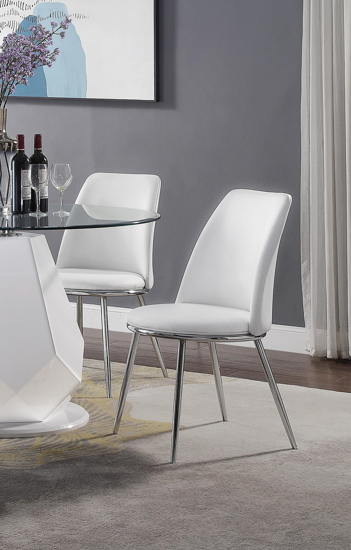 Round Glass Top White Dining Table Set 5Pcs C9405