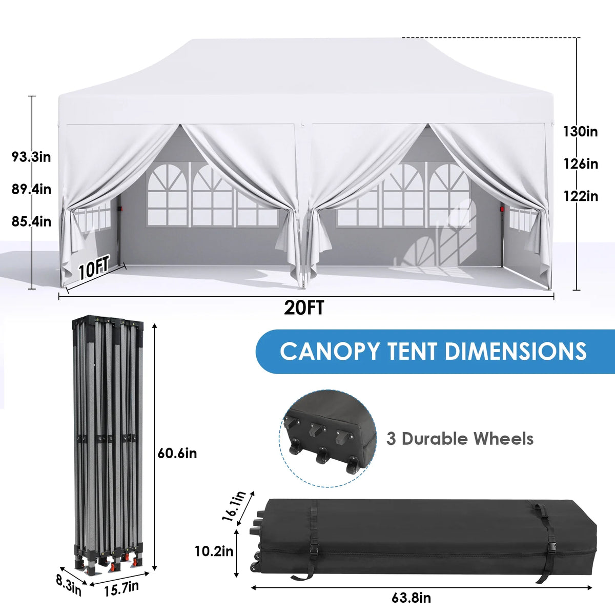 10' x 20' White Pop up Canopy Tent W6162