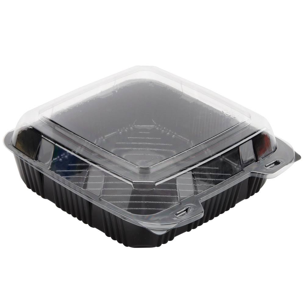 9" x 9" Black and Clear Hinged Take-Out Container C142