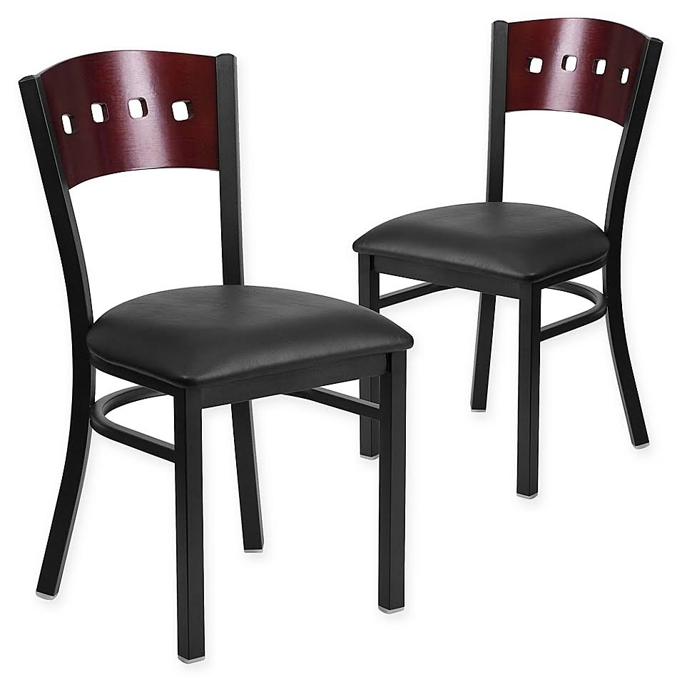 Square Back Metal and Mahogany Wood Chairs Set of 2 W99475