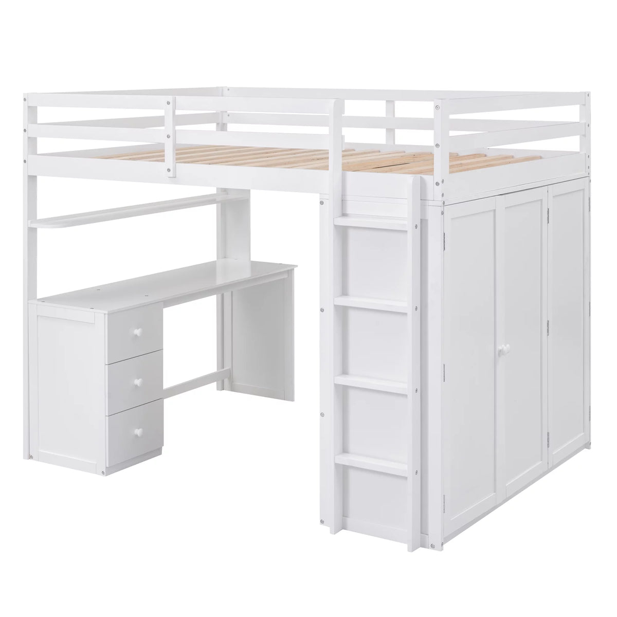 Full Size Wood Loft Bed with Desk and Storage K917312