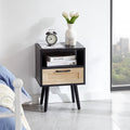 Black Rattan End Table with Drawer and Open Shelf W4007