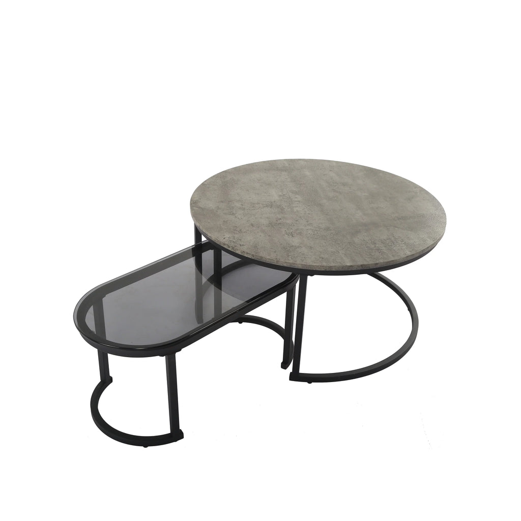 2 Pieces Glass MDF Nesting Table Set L551461