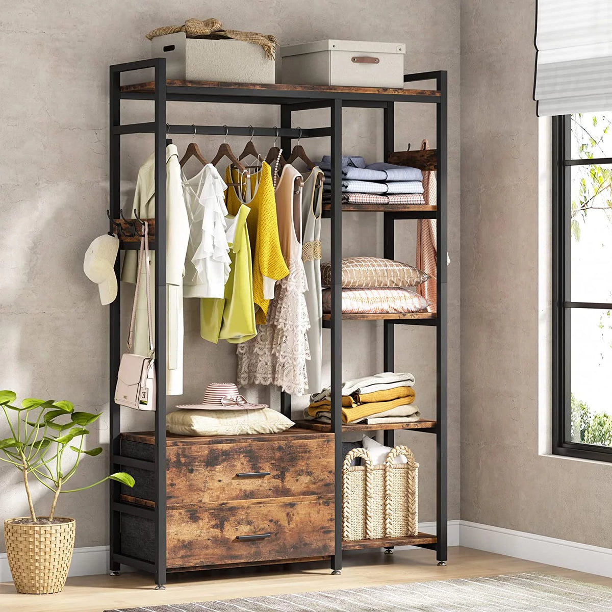 Freestanding Closet Organizer with Drawers and Shelves A610