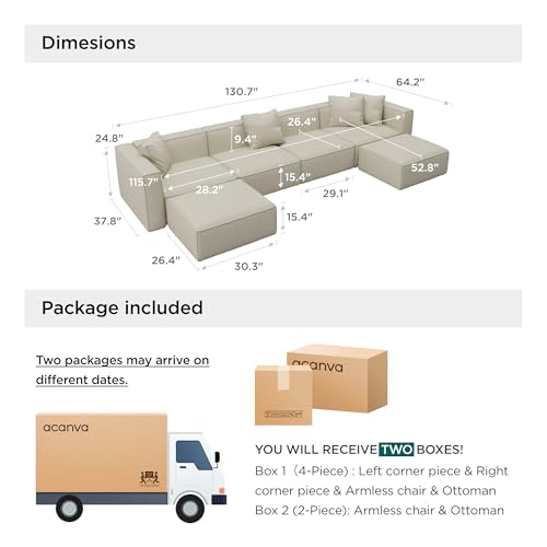 Cream L-Shape Sectional Sofa with Ottoman and Chaise V7823