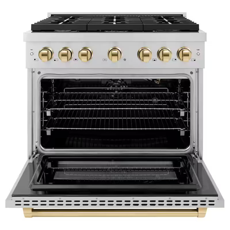 36 in. 6-Burner Freestanding Gas Range and Convection Oven in Stainless Steel and Polished Gold Y5789