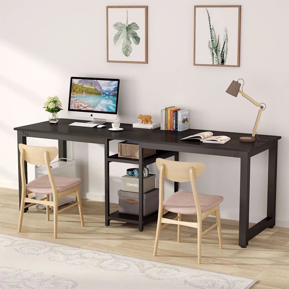 78 Extra Large Two Person Computer Desk with Shelf B180602