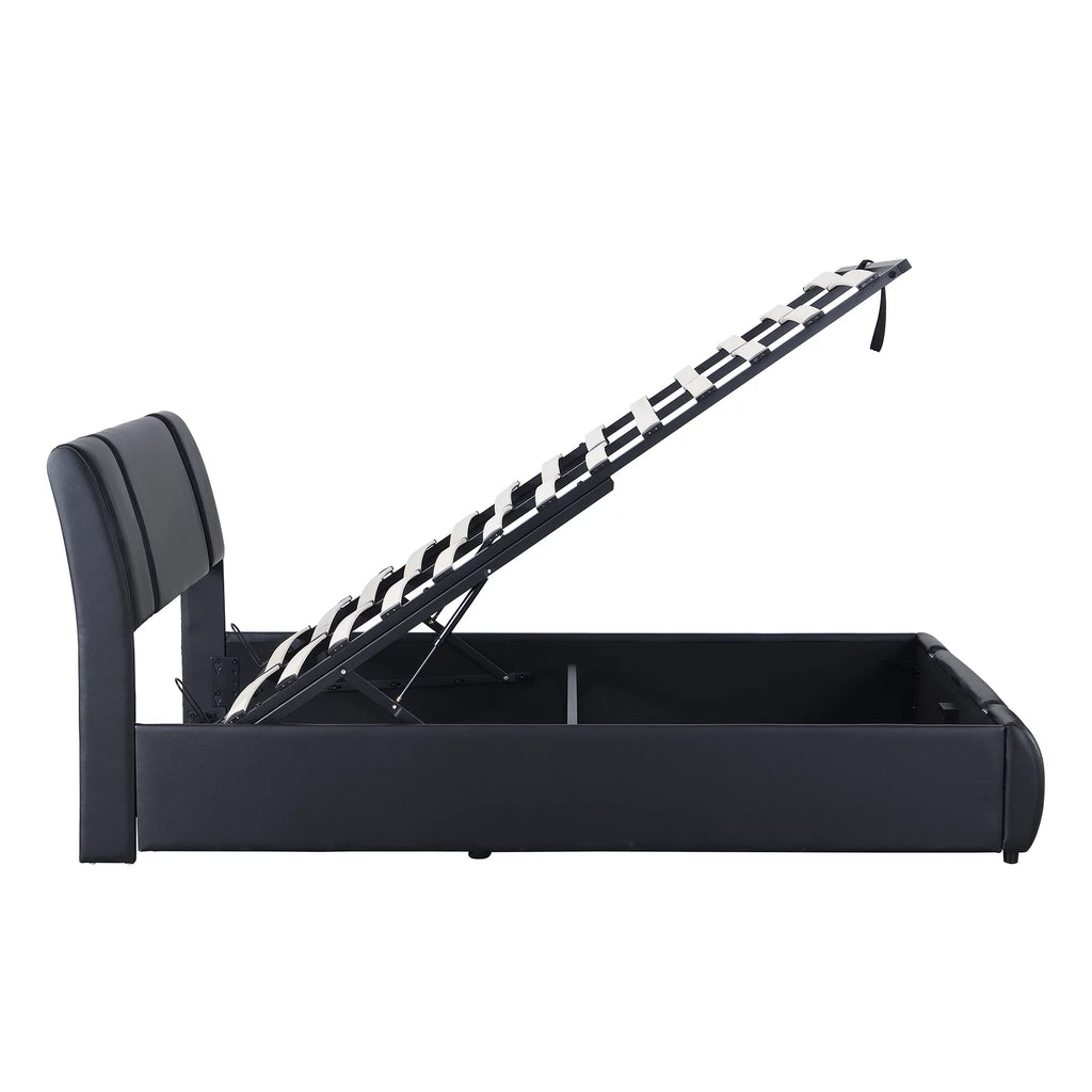 Queen Size Lift Up Storage Bed PU Upholstered Platform Bed with Headboard Black N518