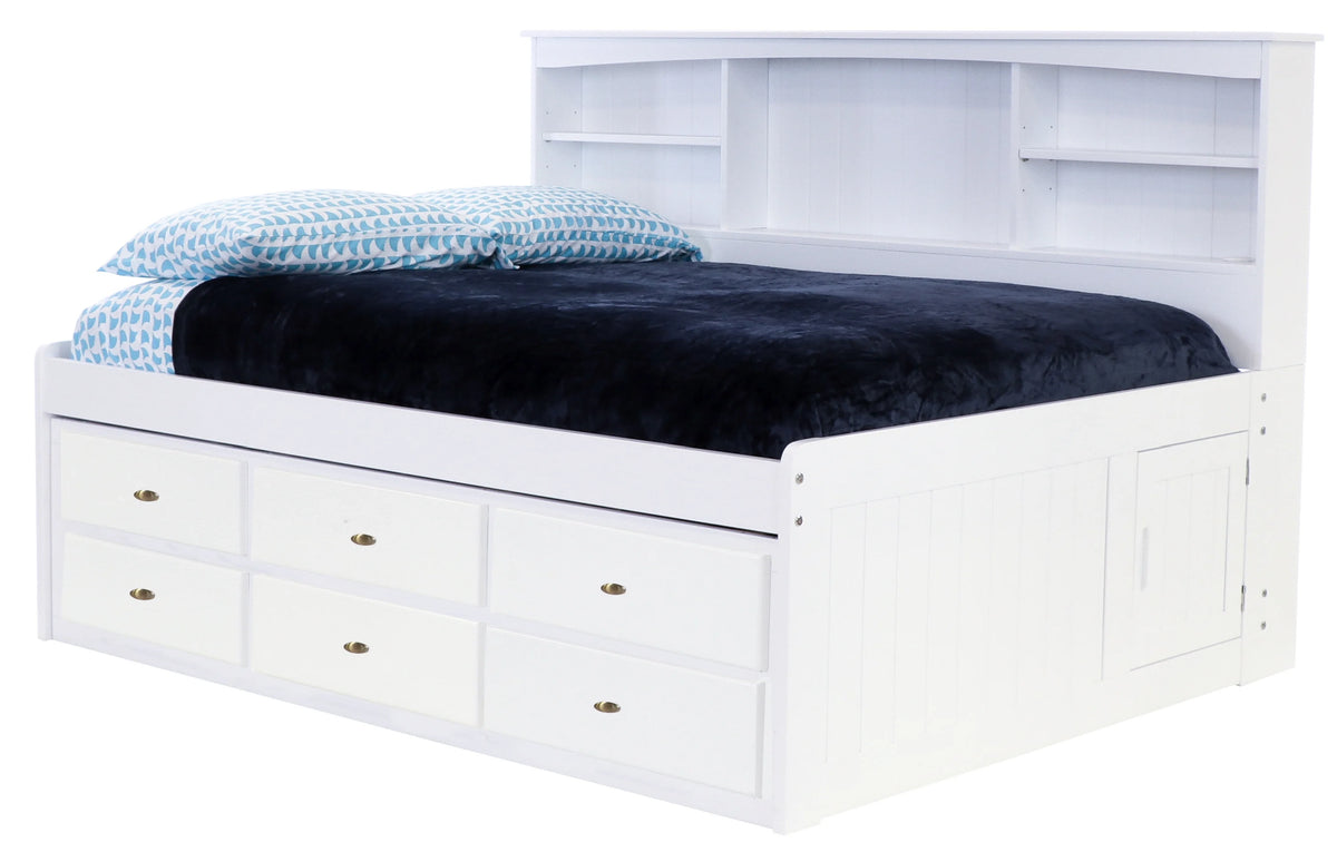 Solid Pine Full Bookcase Daybed with 3 Drawers and Twin Trundle in Casual White L429