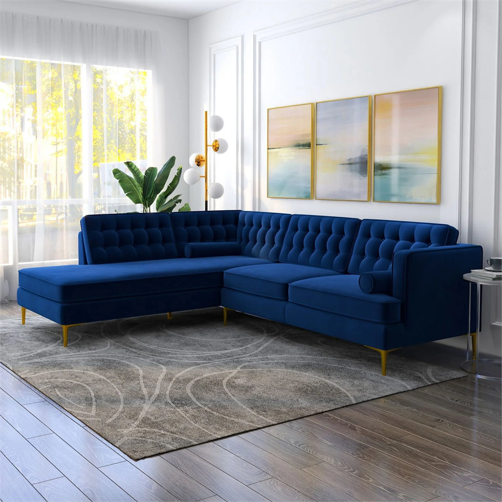 Blue Velvet Left-Facing Sectional E64442