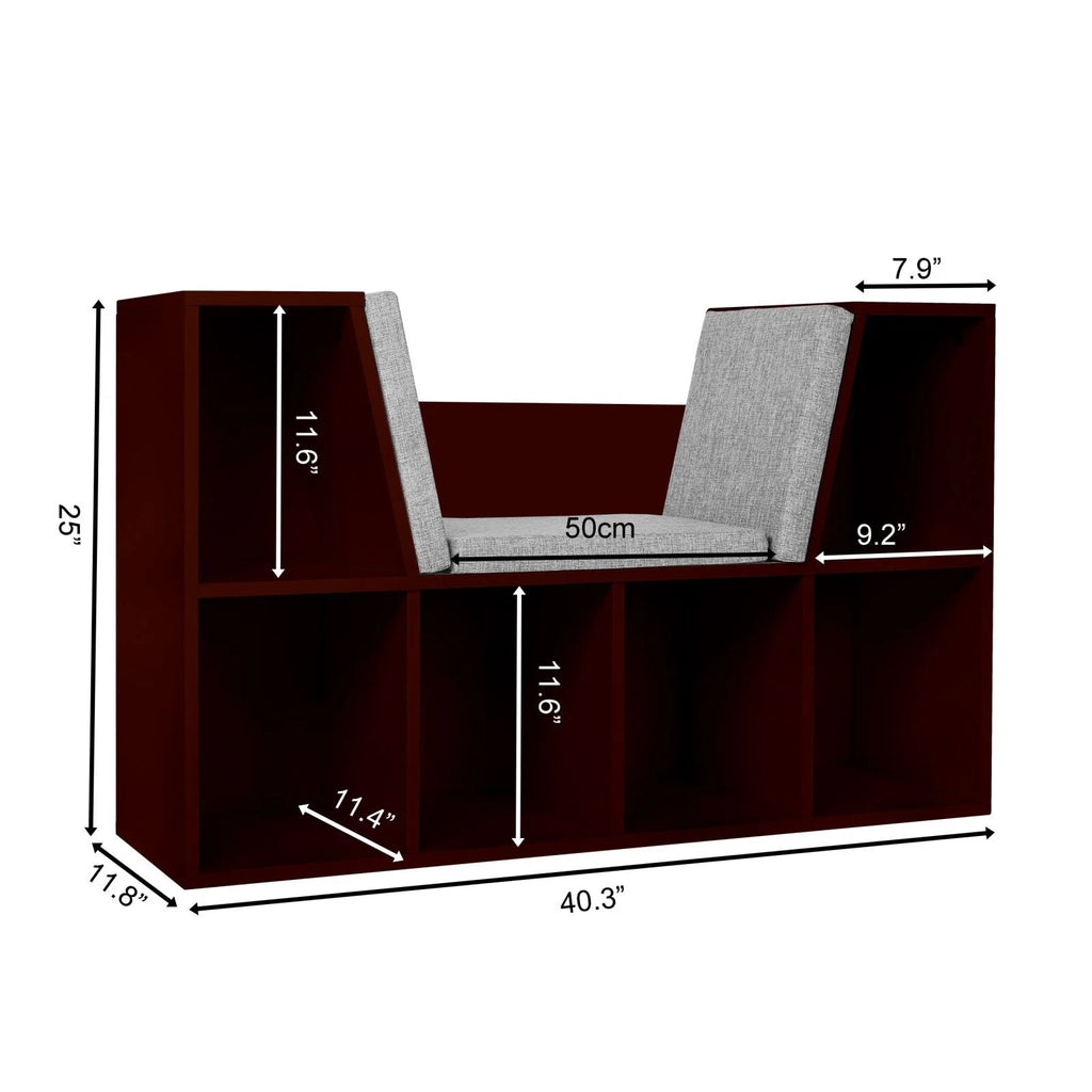 White Kids Storage Cabinet Bookcase with Cushions D6086