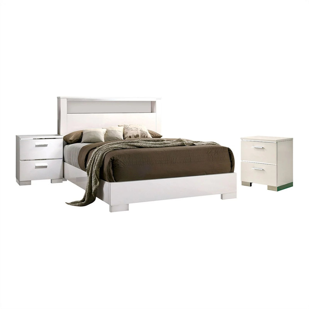 White Wood 3-Piece King Bedroom Set with 2 Nightstands R8829