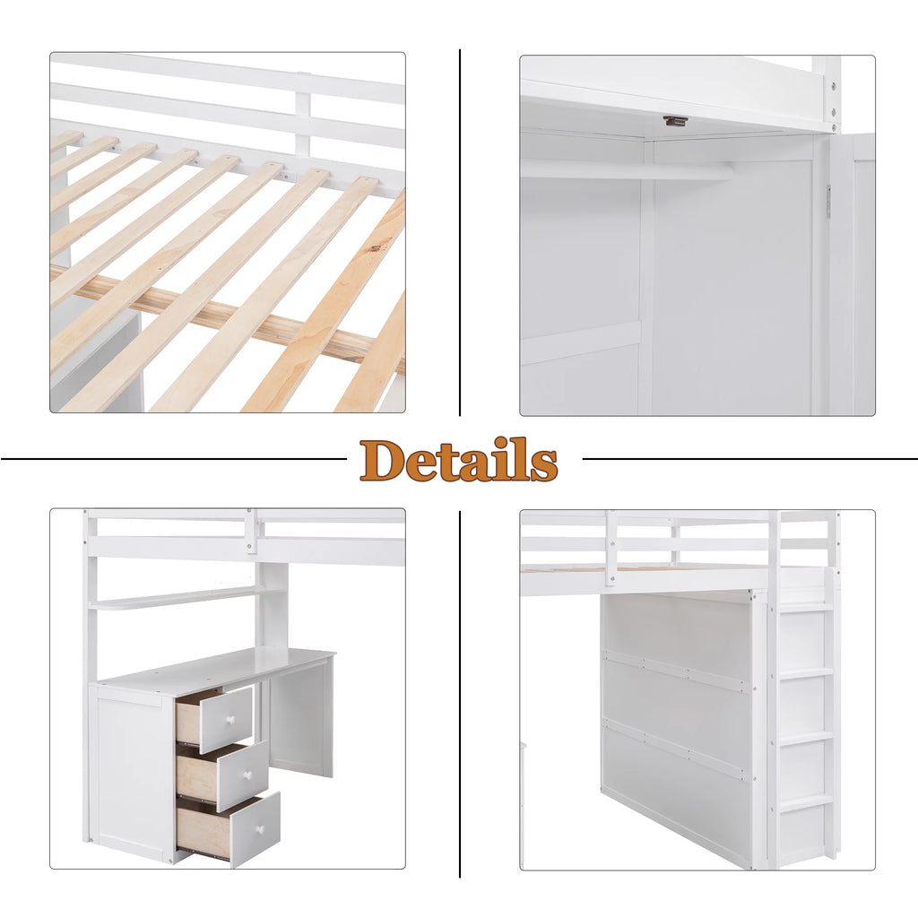 Full Size Wood Loft Bed with Desk and Storage K917312