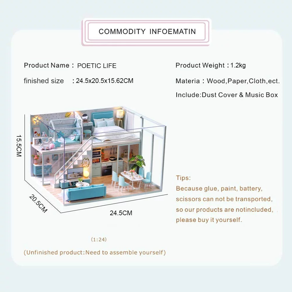DIY Dollhouse Miniature Kit with Furniture and Music Movement R2489