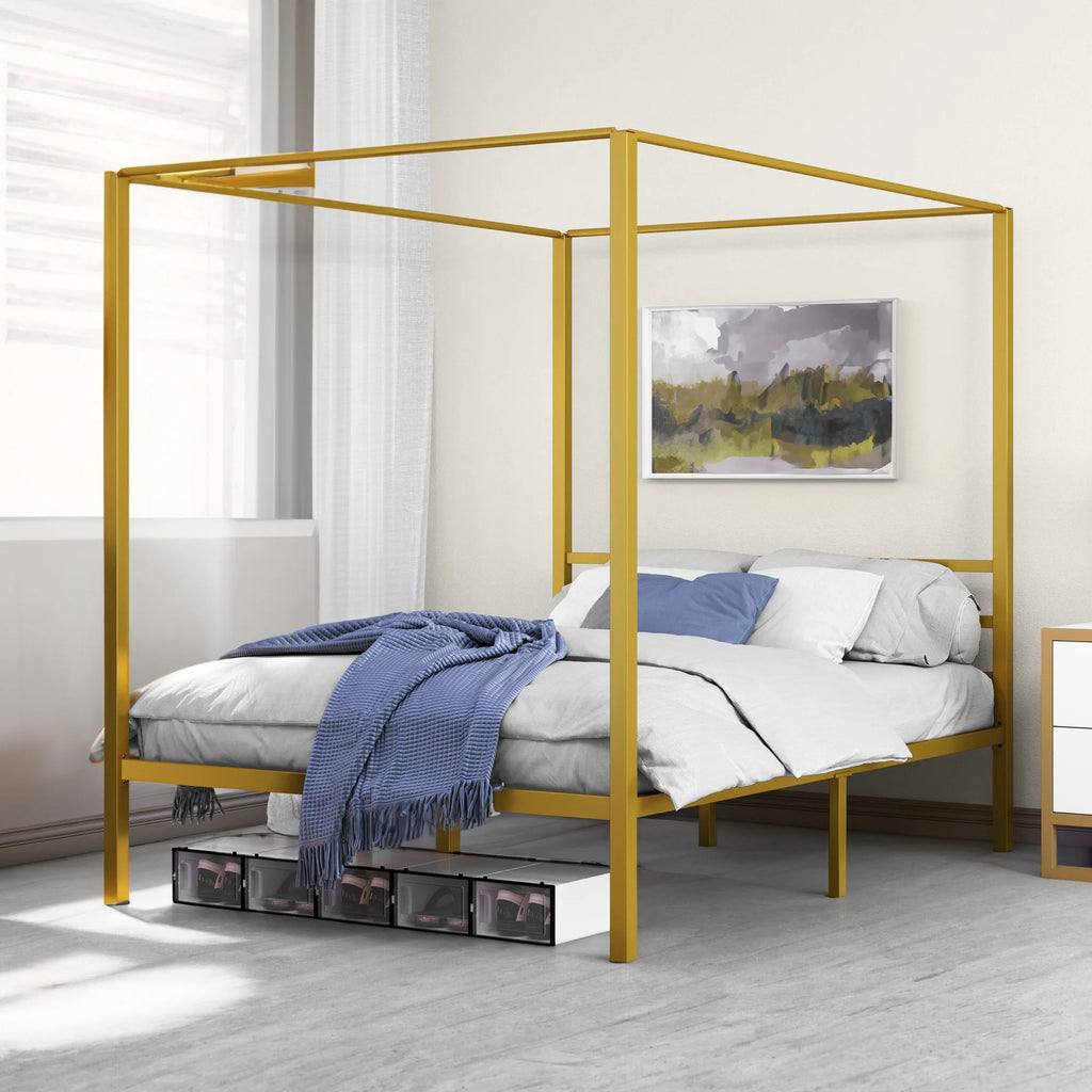 Queen Size Gold Metal Canopy Bed Frame V839
