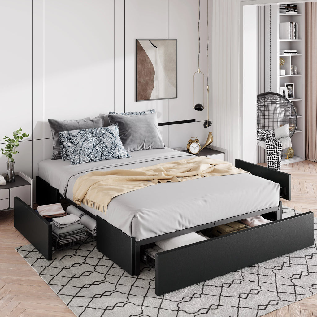 Queen Size Platform Bed Frame with 3 Storage Drawers V654073