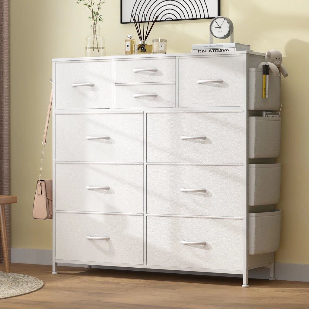 10 Drawer Fabric Dresser with Side Pockets and Hooks U779