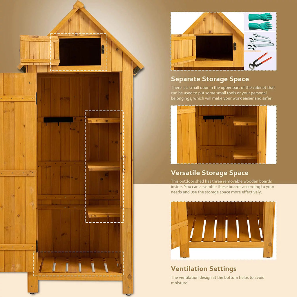 Wooden Outdoor Storage Cabinet Tool Shed 30.3” L X 21.3” W X 70.5” H Gray F486
