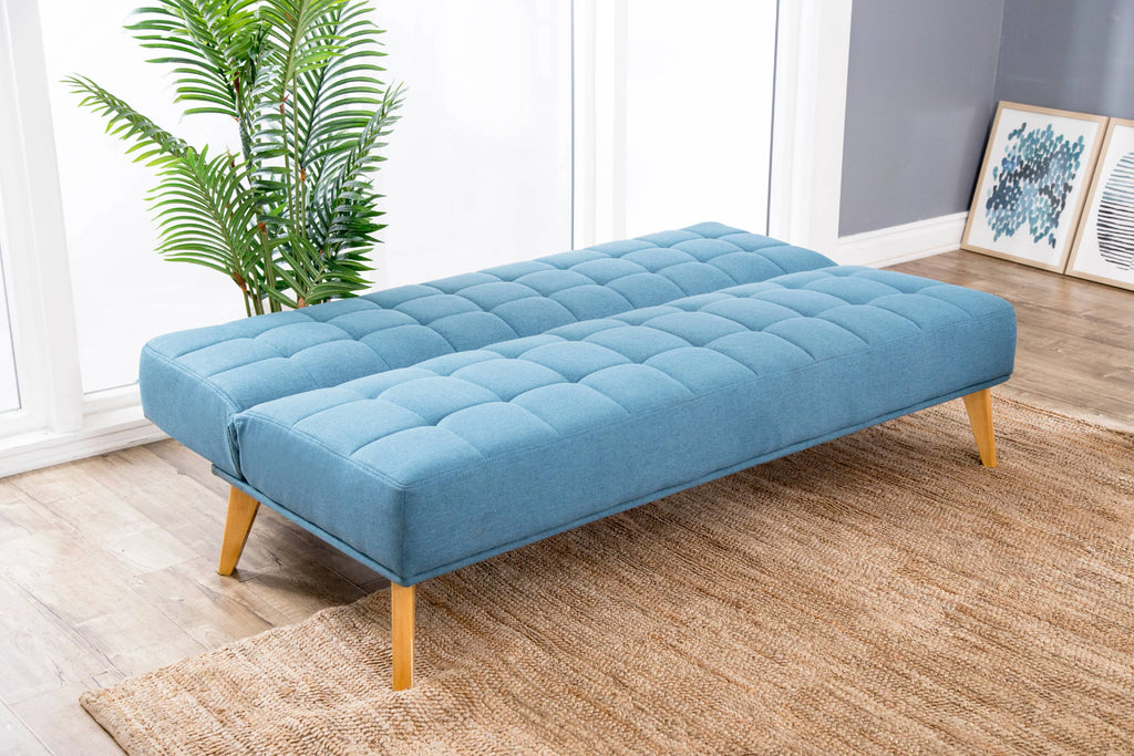 Blue Tufted Fabric Convertible Sofa Futon Y55178