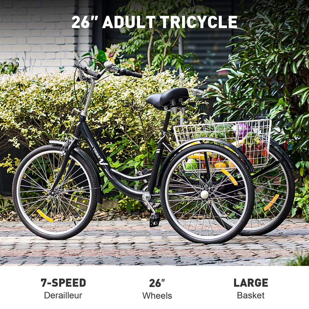 26 Inch 3 Wheel Bike with 7 Speeds & Basket E1698