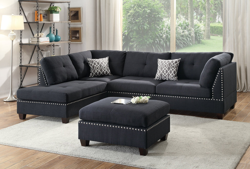 3 PCS L-Shaped Bonded Leather Sectional Sofa Set with Ottoman E498