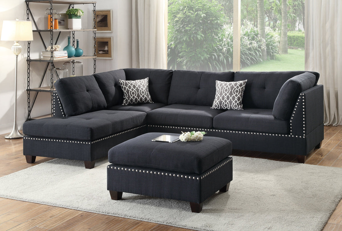 3 PCS L-Shaped Bonded Leather Sectional Sofa Set with Ottoman E498