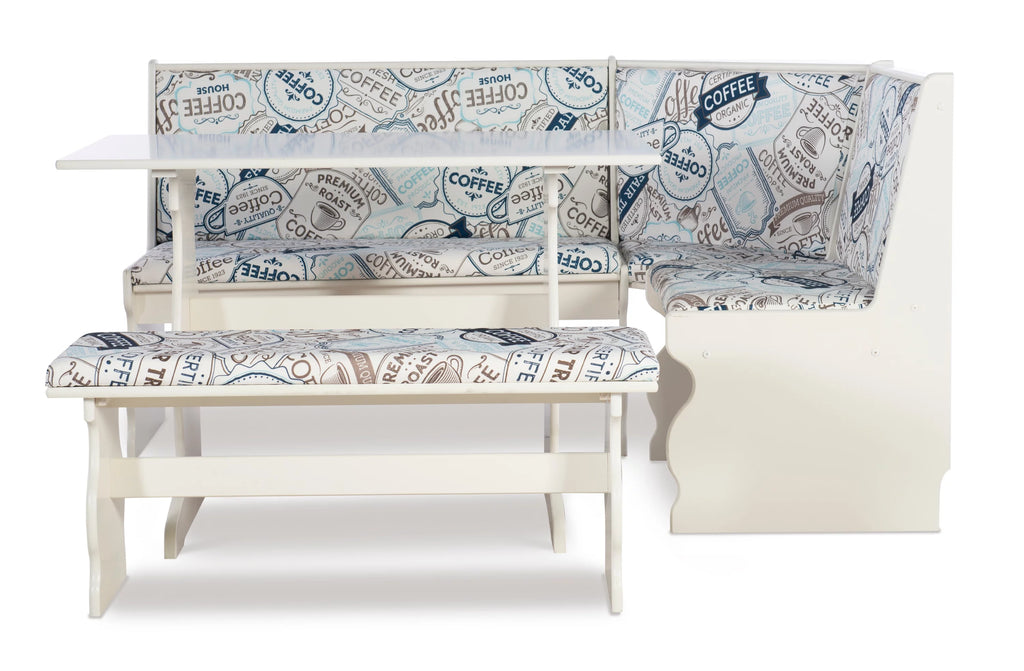 White Corner Dining Nook with Table and Bench P544