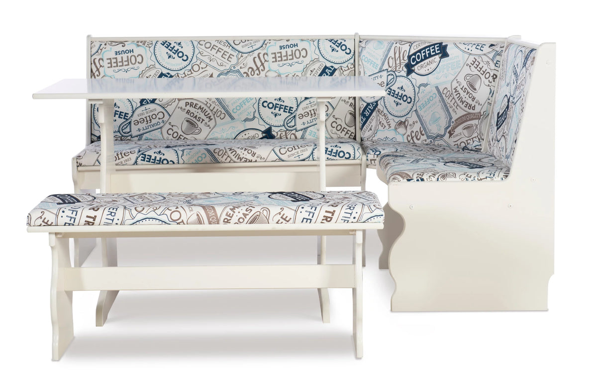 White Corner Dining Nook with Table and Bench P544
