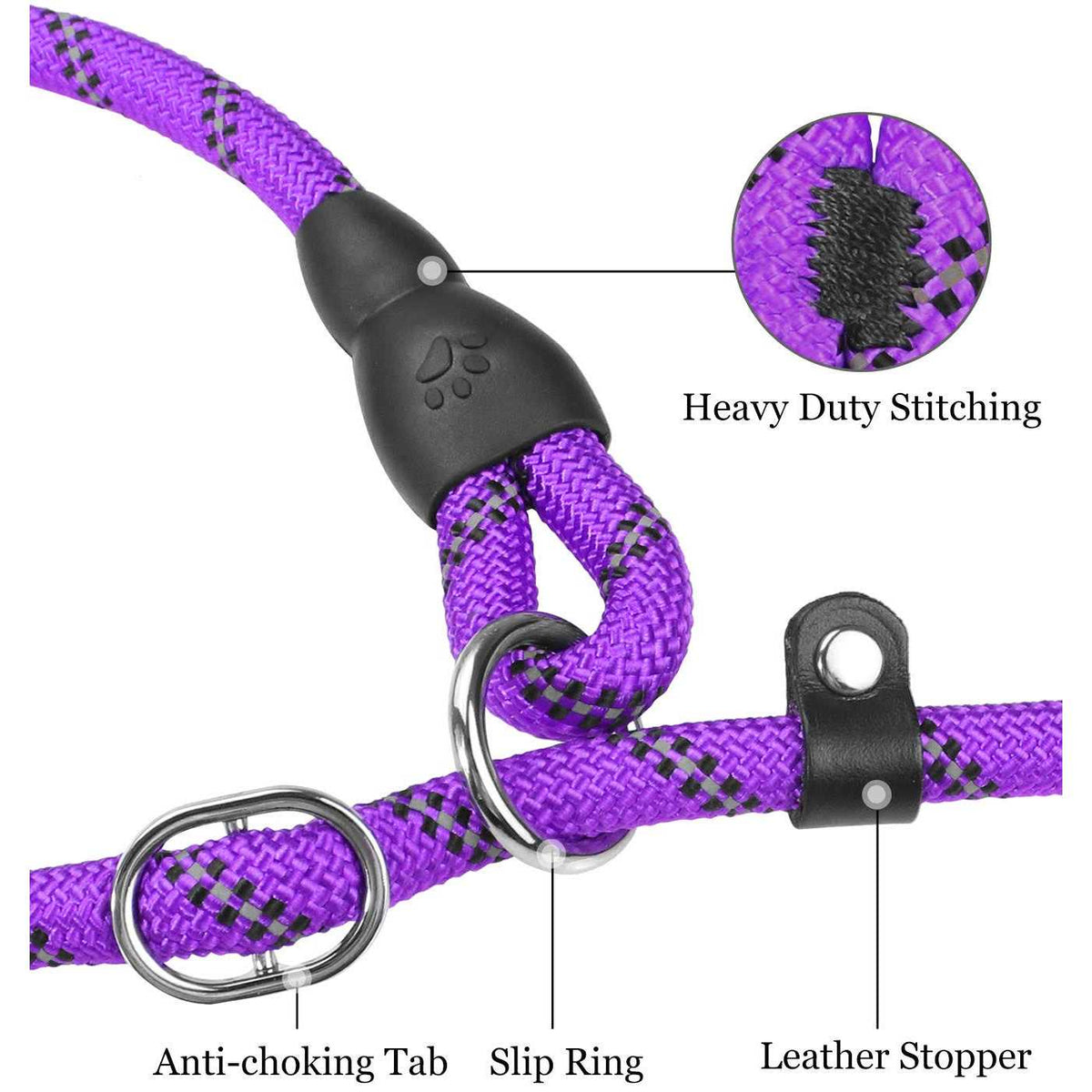 6 FT Reflective Slip Lead Dog Leash with Padded Handle I511