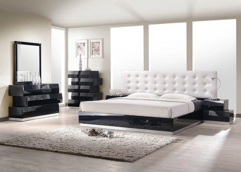 Black Lacquer High-gloss Platform Queen Bedroom Set 3Pcs U745