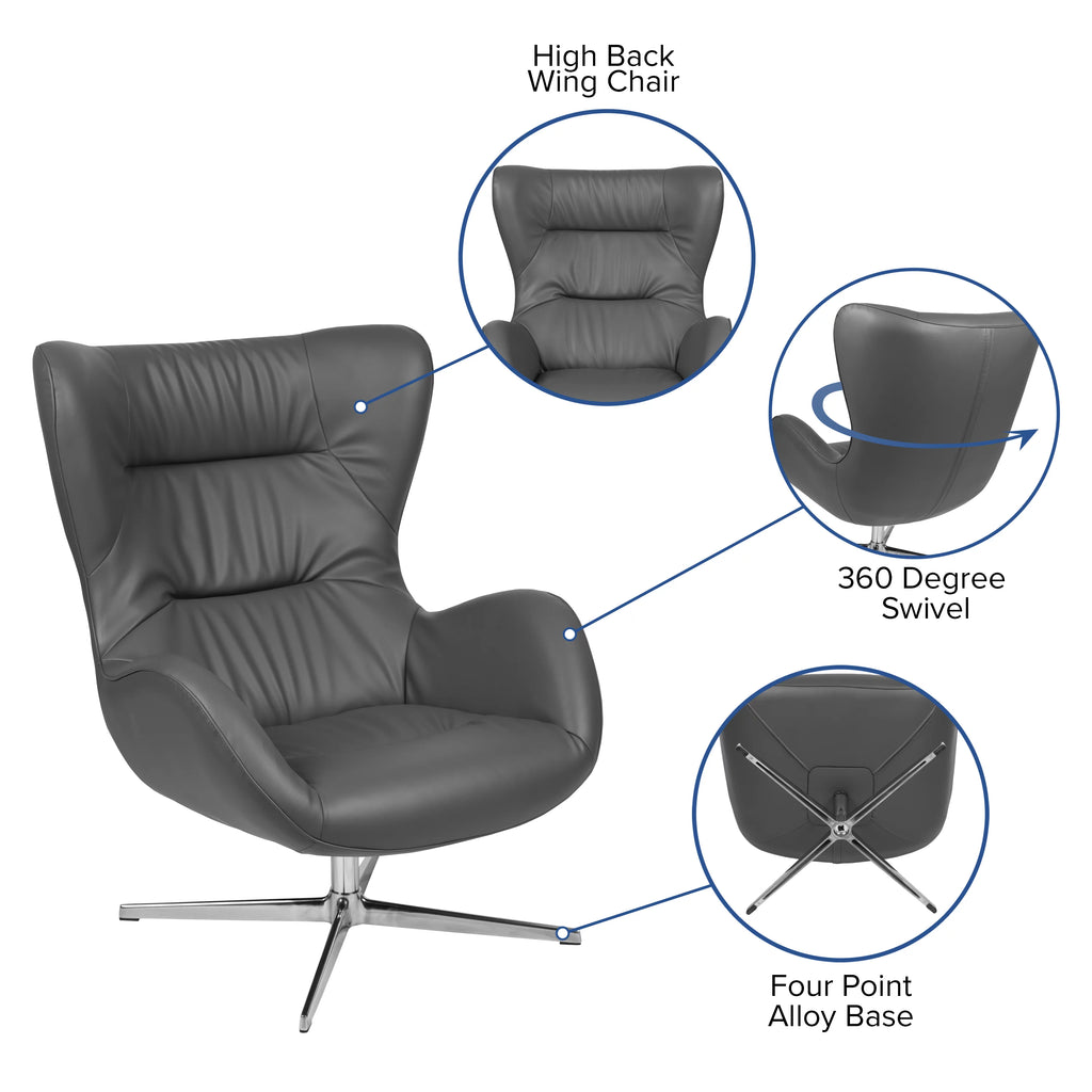 Gray LeatherSoft Swivel Wing Chair U1753