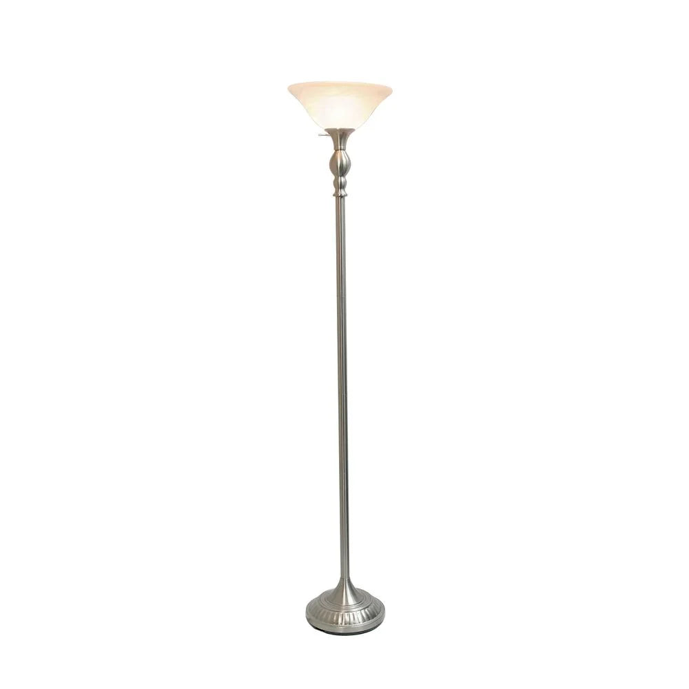 1 Light Brushed Nickel Torchiere Floor Lamp with White Glass Shade L868