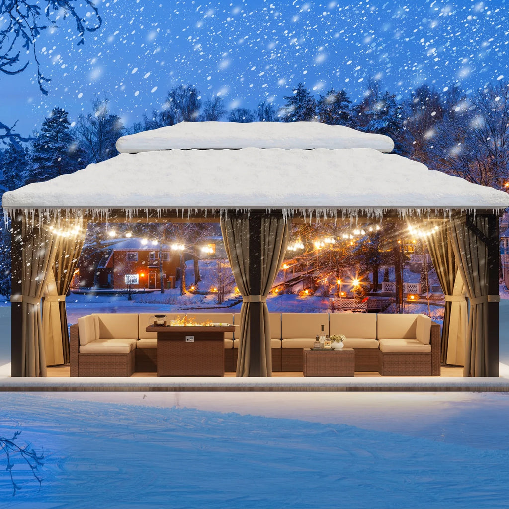 10'x12' Hardtop Steel Aluminum Gazebo with Curtains and Netting W378714