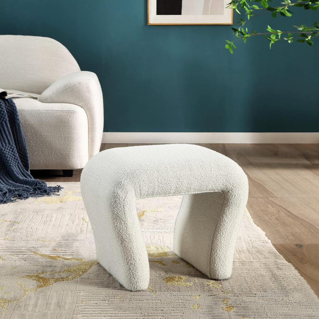 Boucle Vanity Stool with Wooden Legs R76355