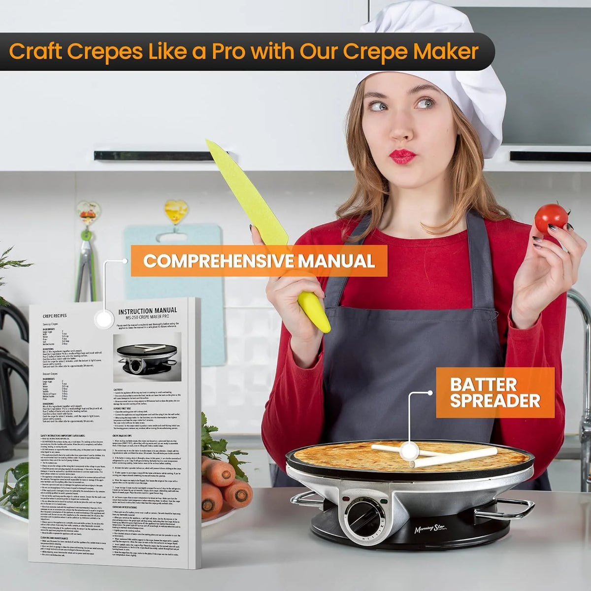 Electric Non Stick Crepe Maker with Temperature Knob O8698
