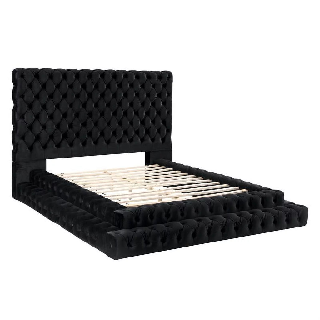 Glam Fabric Tufted Platform Queen Bed in Black D79825