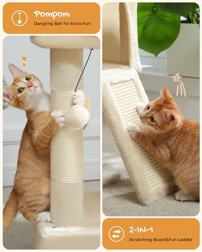 30 Inches Cat Tree with Dual Condos and Scratching Posts D265
