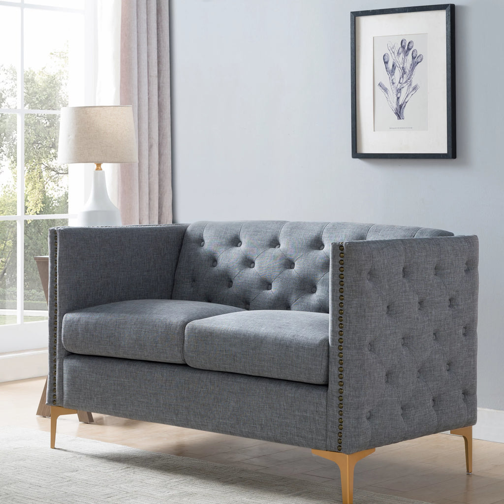 Light Gray Tufted Modern Fabric Loveseat R6056
