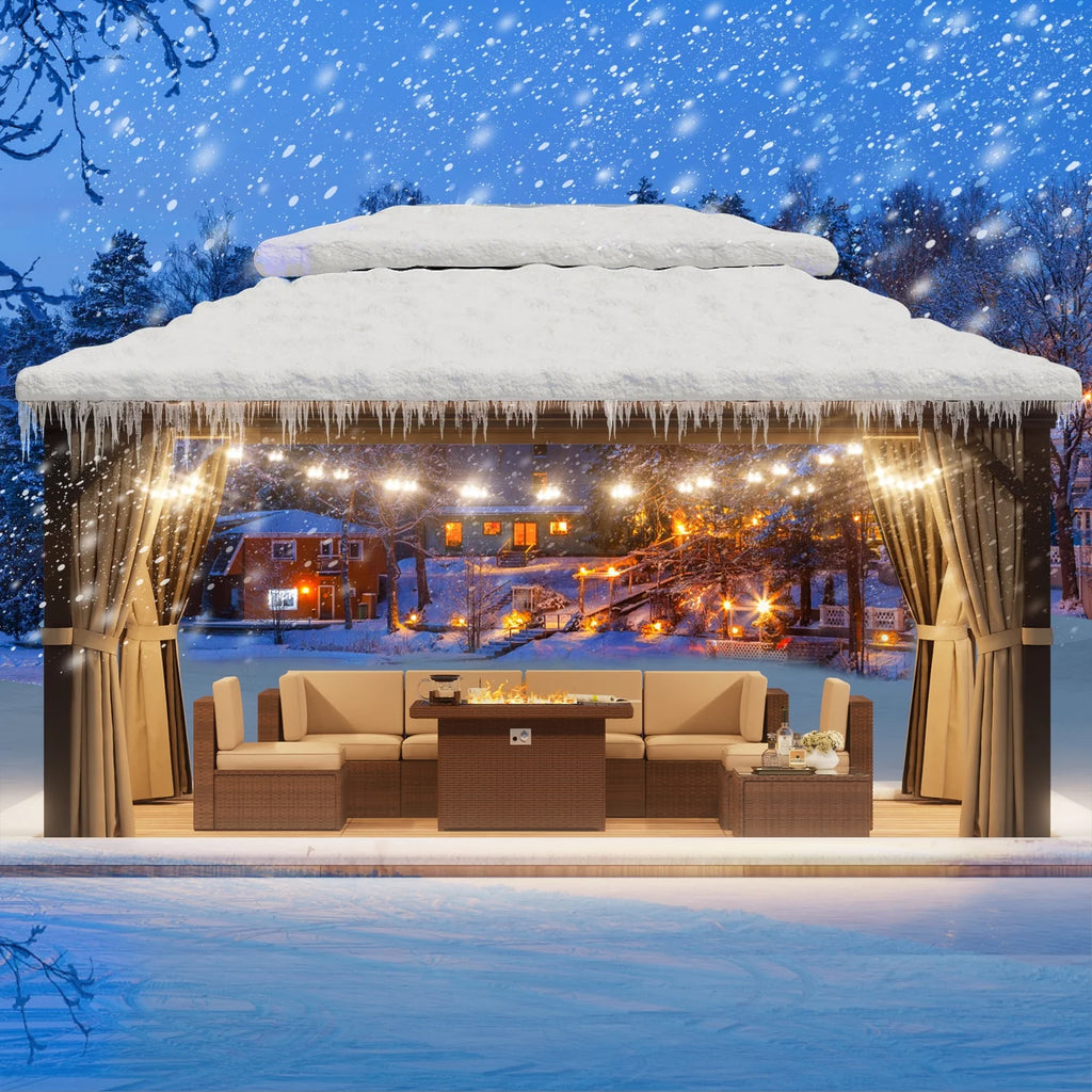 10'x12' Hardtop Steel Aluminum Gazebo with Curtains and Netting W378714