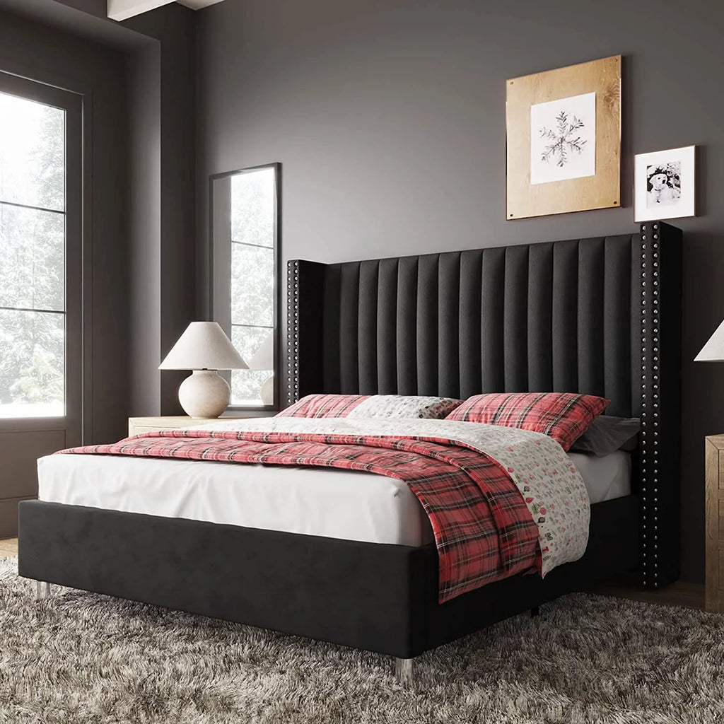 King Size Velvet Upholstered Bed Frame I679