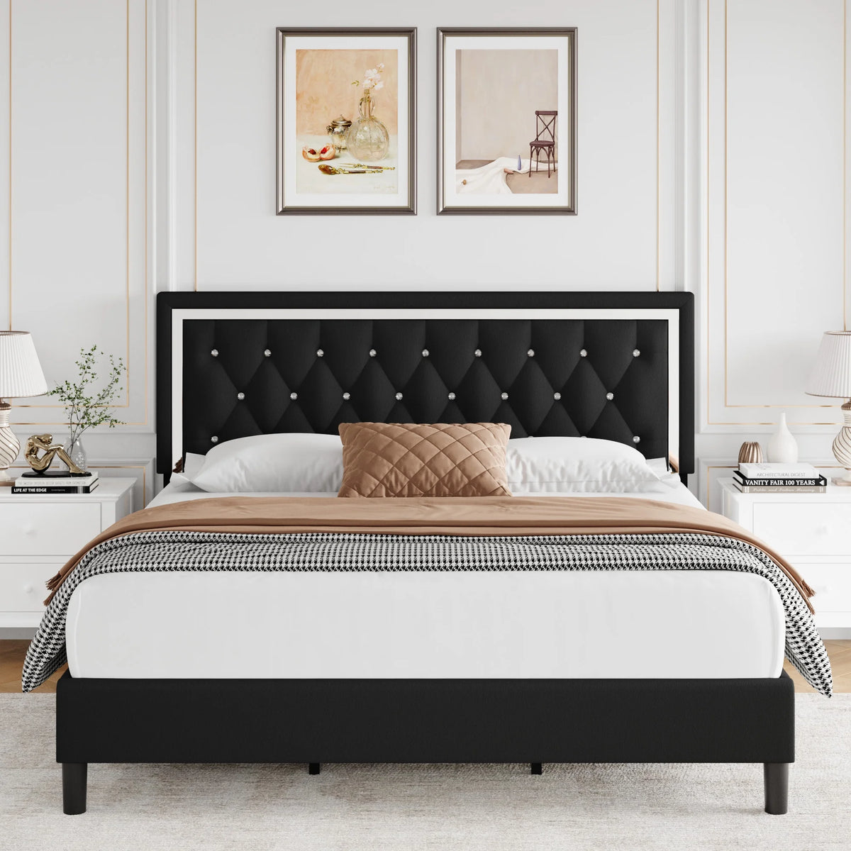 King Bed Frame with Adjustable Headboard B2833