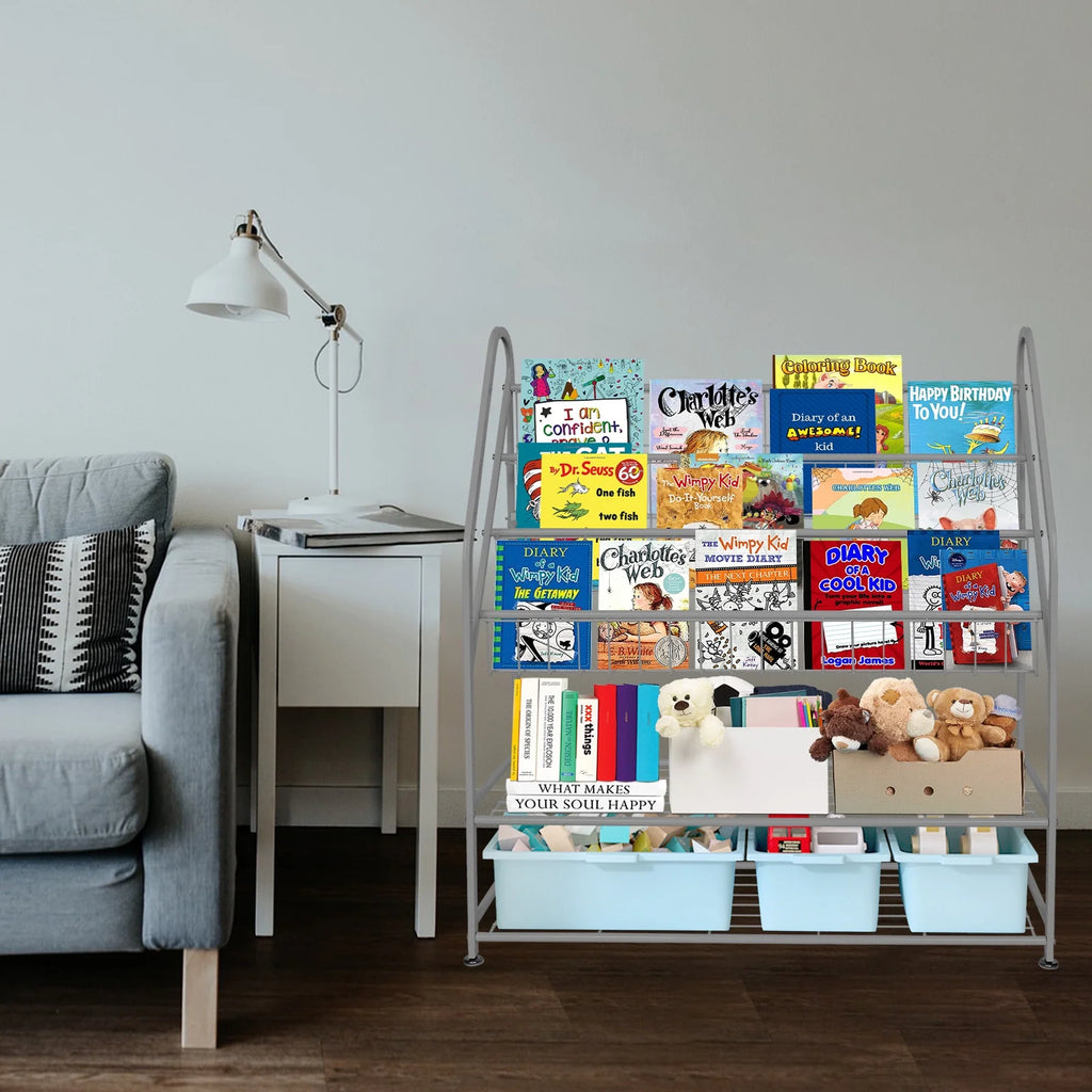 Grey Metal Kids Bookshelf 32 in Y421