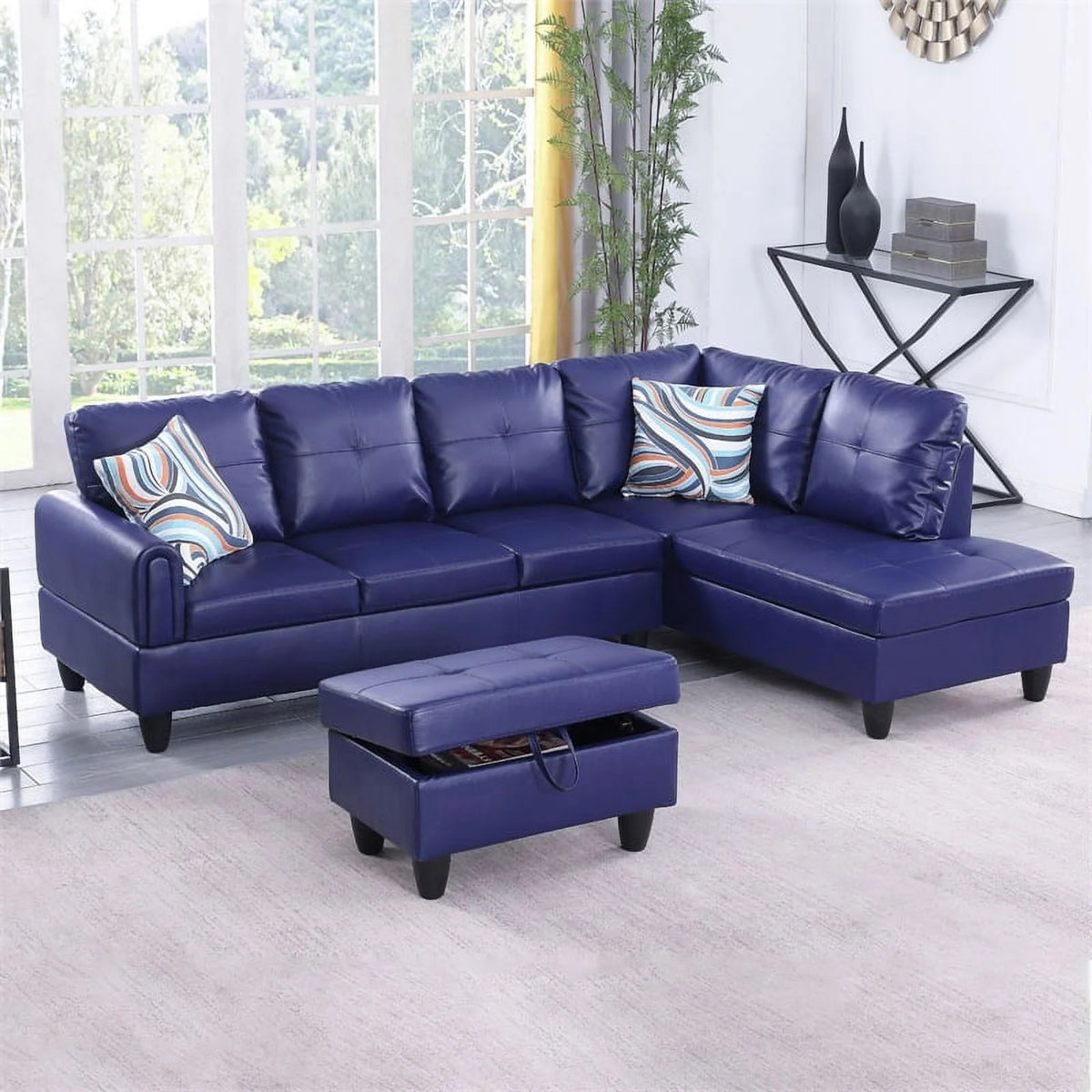Navy Blue Faux Leather Sectional S550
