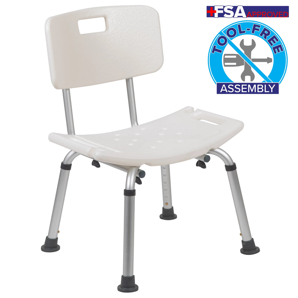 White Adjustable Bath & Shower Chair with Back W4587