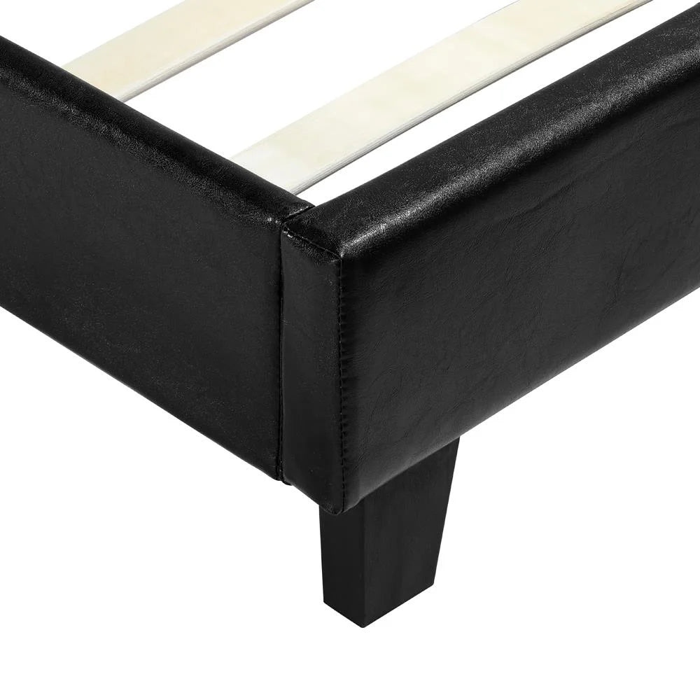 Black Faux Leather Upholstered Twin Size Platform Bed Frame with Headboard F365612