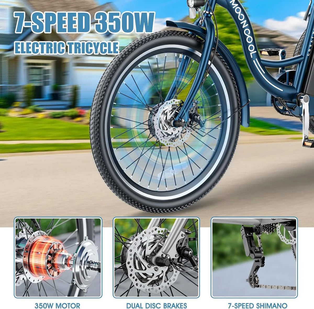 24 26 3 Wheel Electric Tricycle 350W 36V 7 Speeds with Large Basket Y840083
