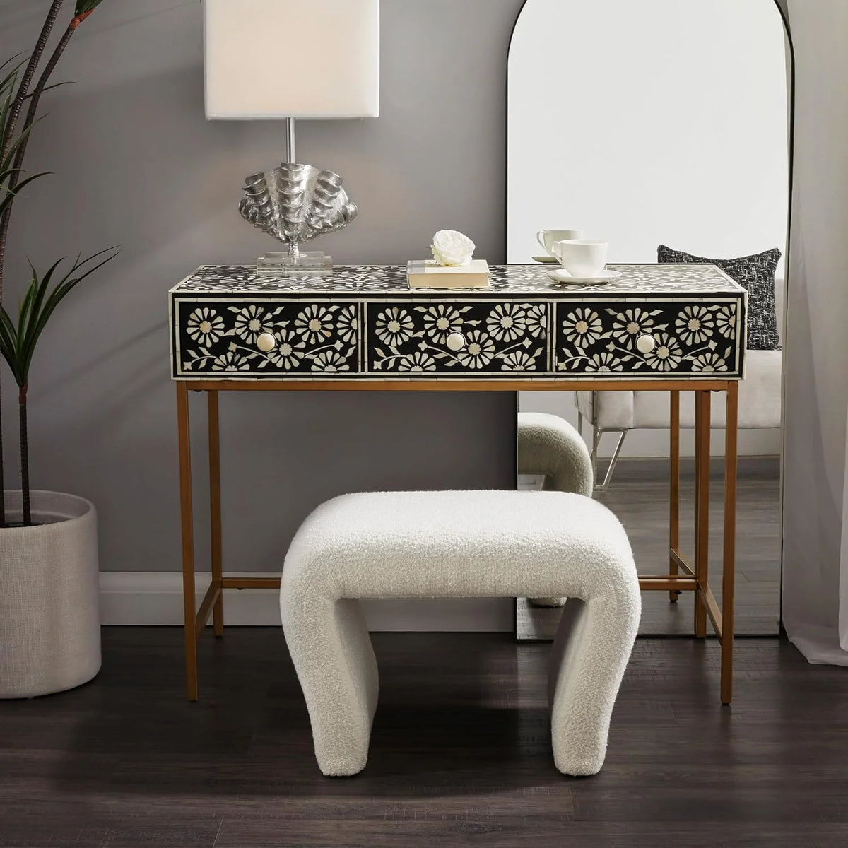 Boucle Vanity Stool with Wooden Legs R76355